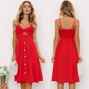 Red Midi Dress Tie Front Sundress